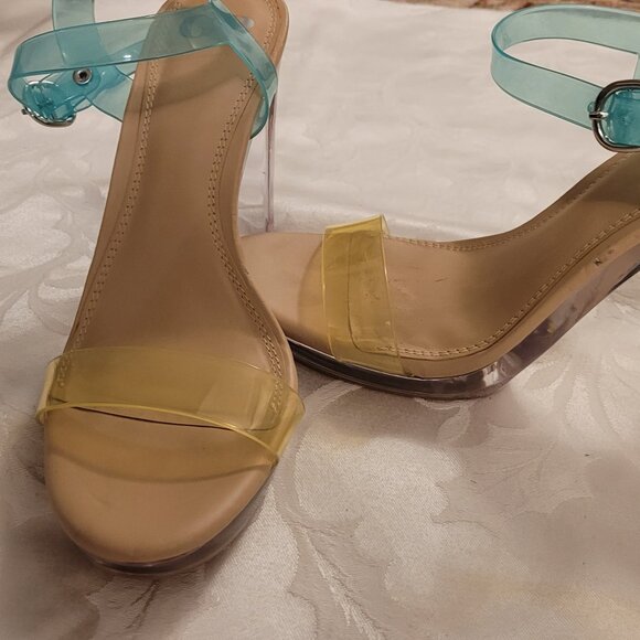 NWOT BG 2-Koool Lucite Heel Sandals - Picture 1 of 9